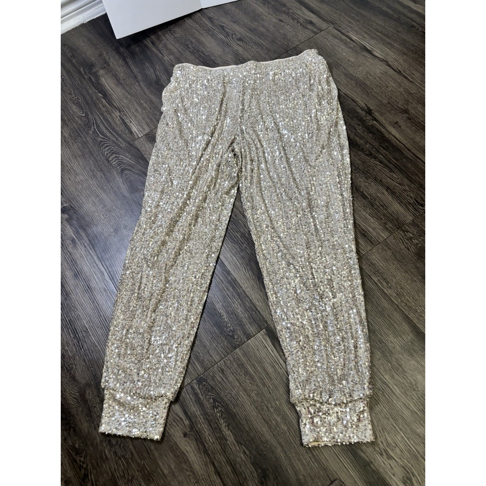 Cable & Gauge Women's All Over Sequin Pull-on Jogger Party Pants | Size L